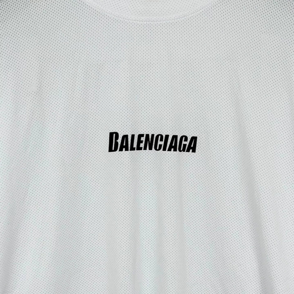 Balenciaga White Mesh Letter Logo Print Short Sleeve Top