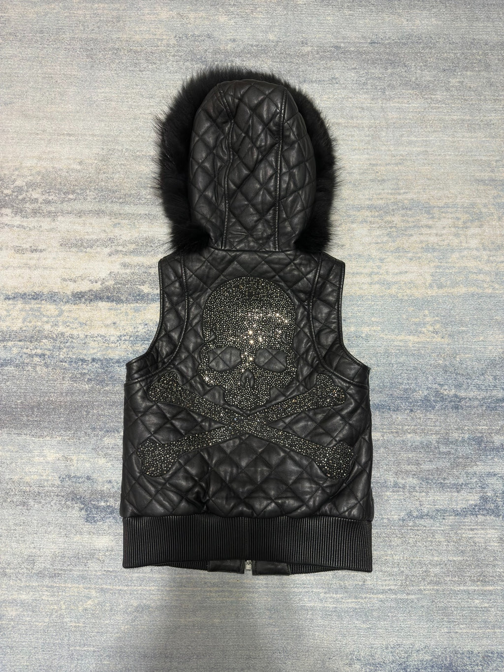 Philipp Plein 2014FW Black Crystal Skull Fur Lamb Leather Vest