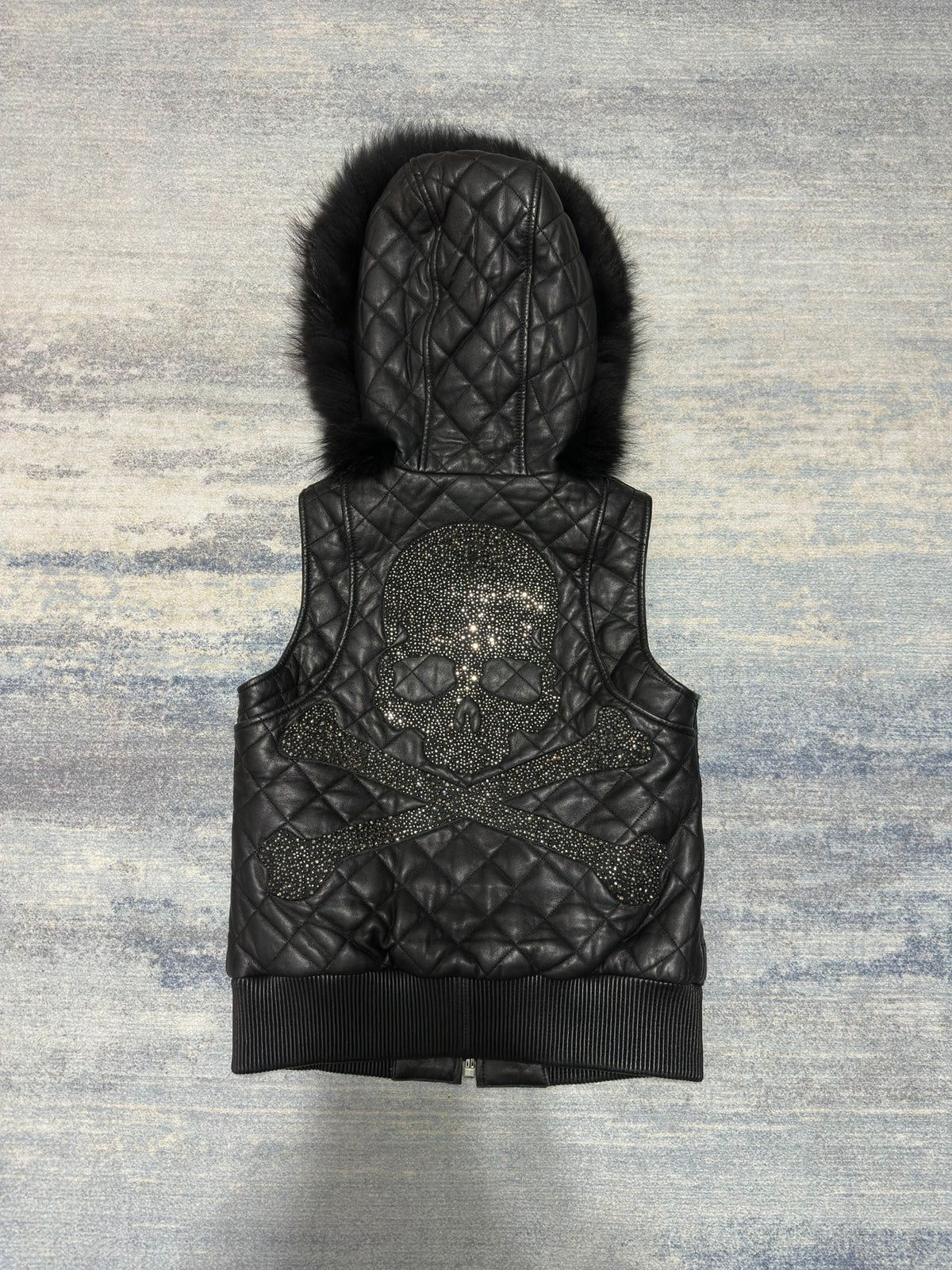 Philipp Plein 2014FW Black Crystal Skull Fur Lamb Leather Vest