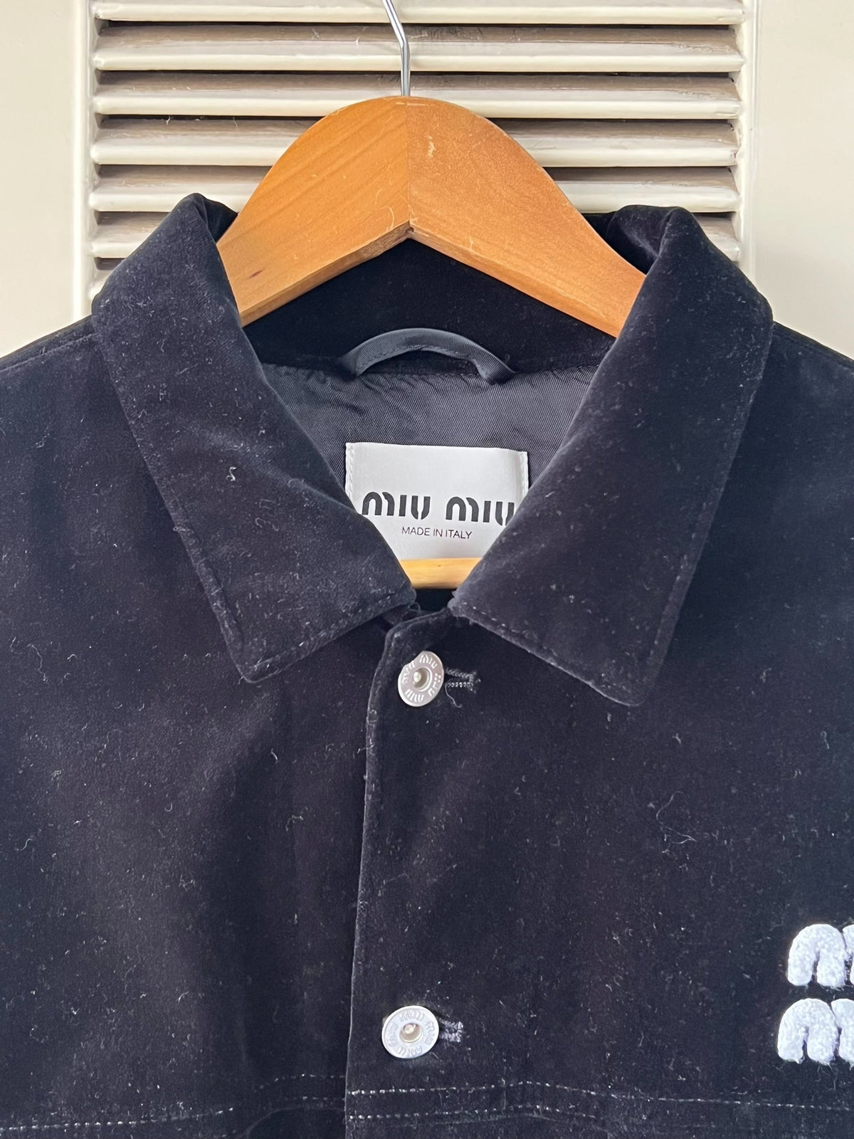 Miu Miu black velvet logo short jacket