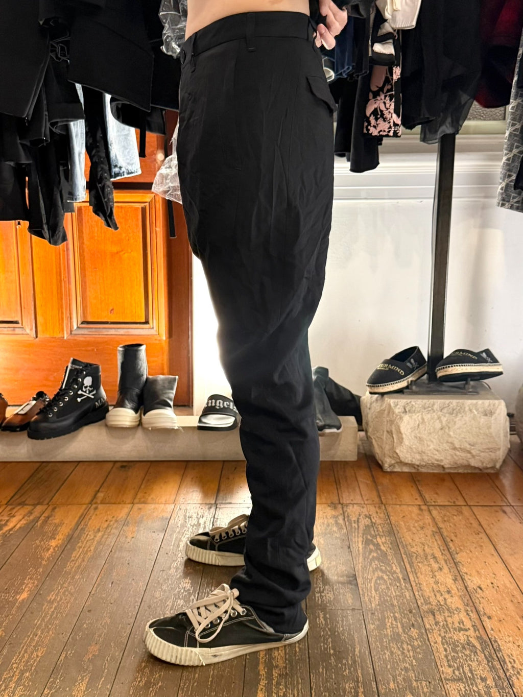 Julius FW16 Pre Black Drop-Crotch Wool Viscose Trousers