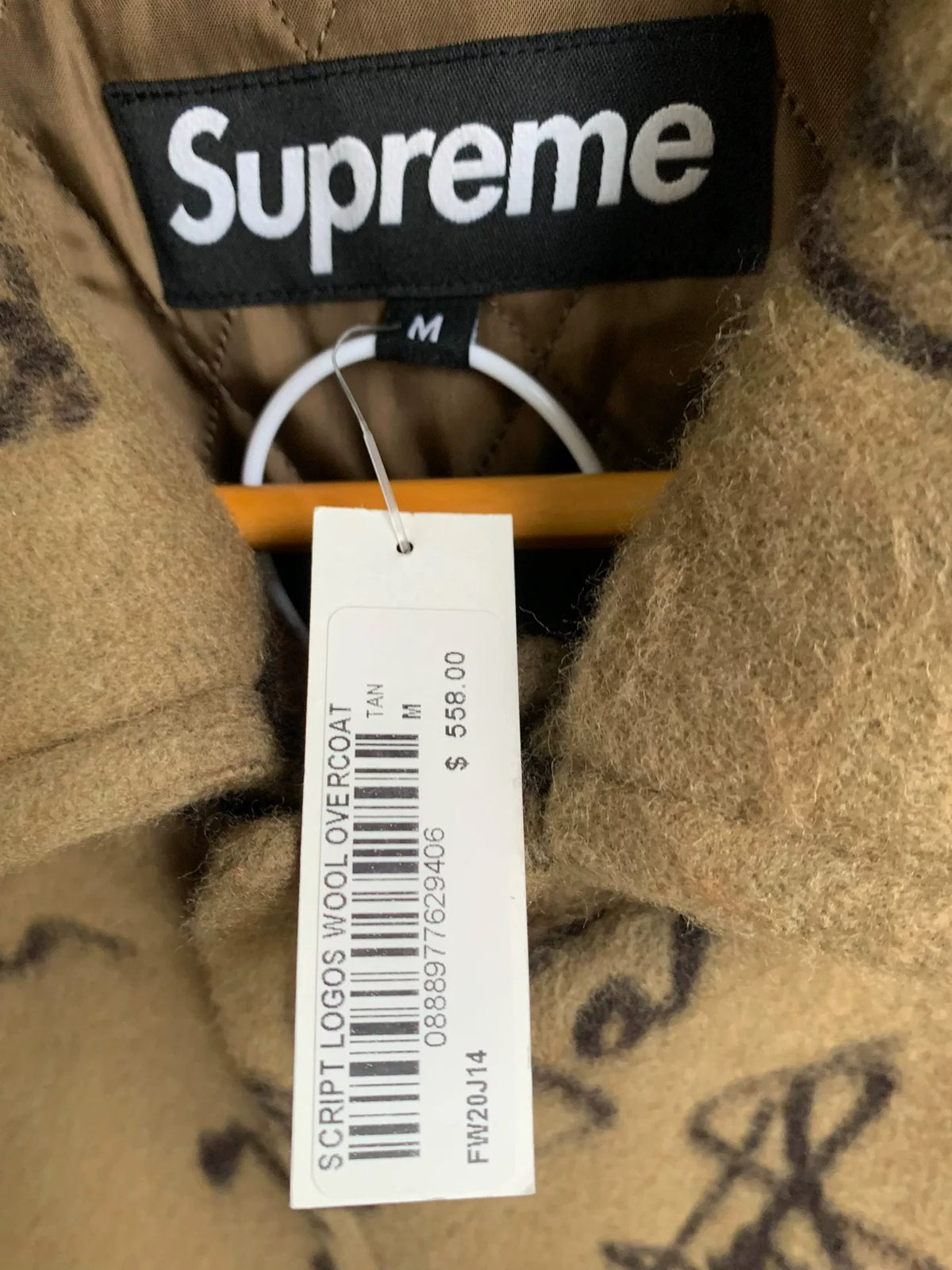 Supreme Script Logos Brown Wool Coat