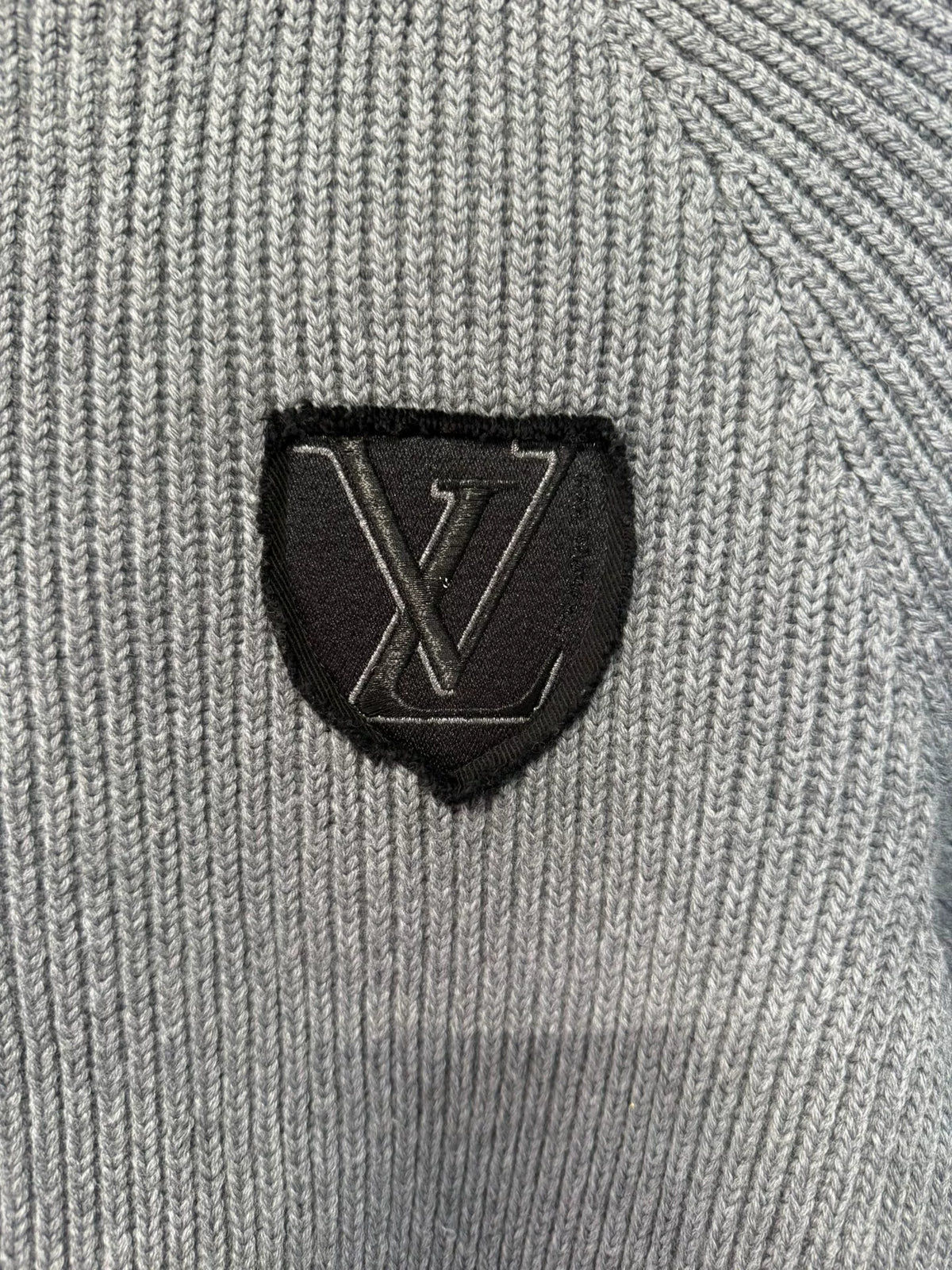 Louis Vuitton Grey Logo Print Knit Sweater