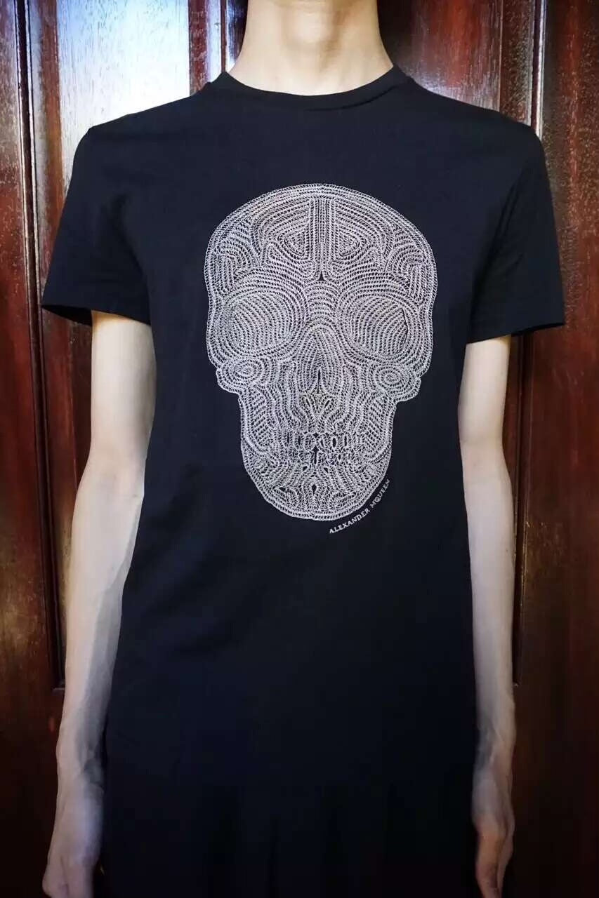 Alexander McQueen SS16 Embroidered Skull Short Sleeve Cotton T-Shirt