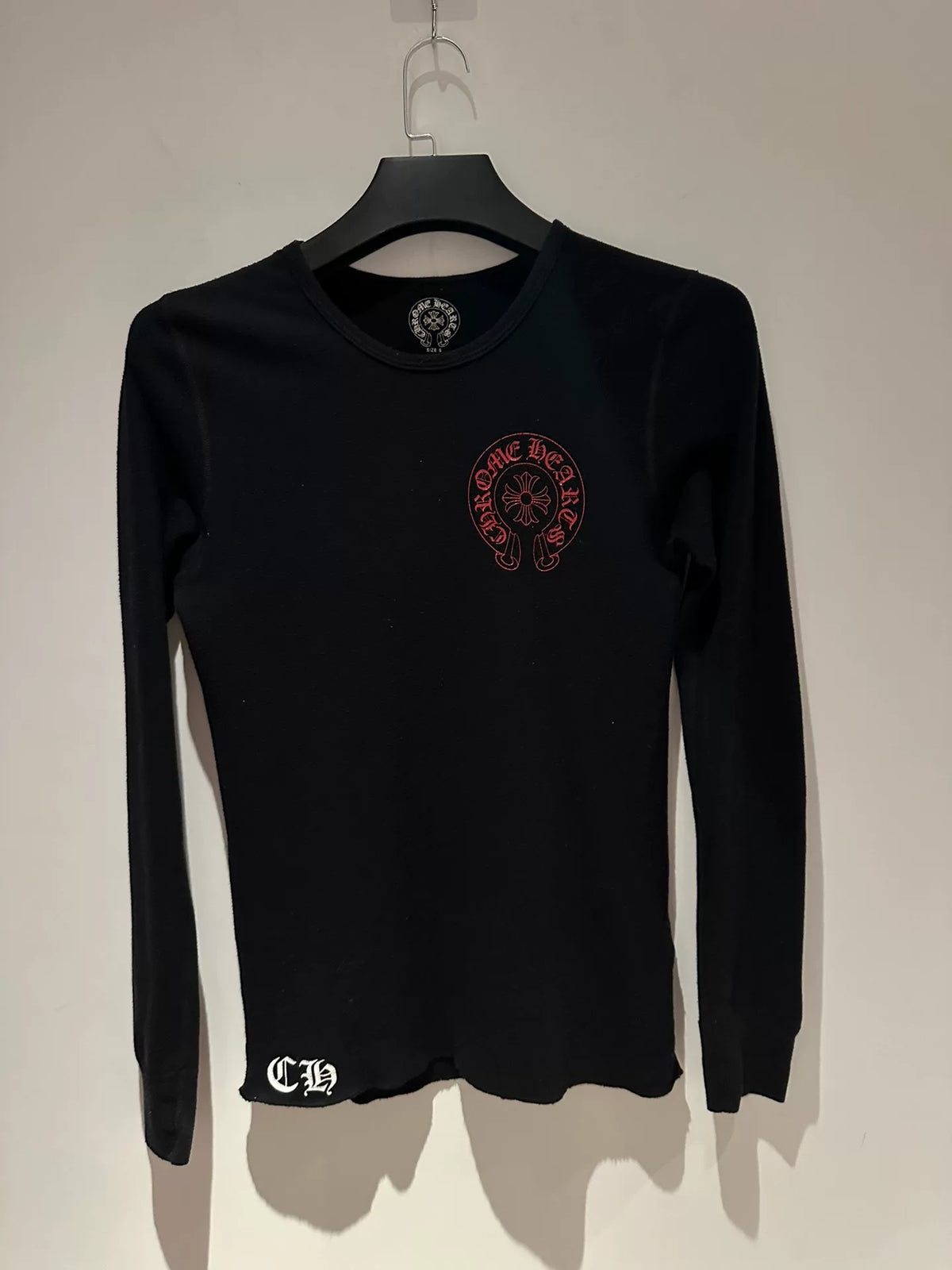 Chrome Hearts Red Horseshoe Cross Floral Waffle Long Sleeve Top