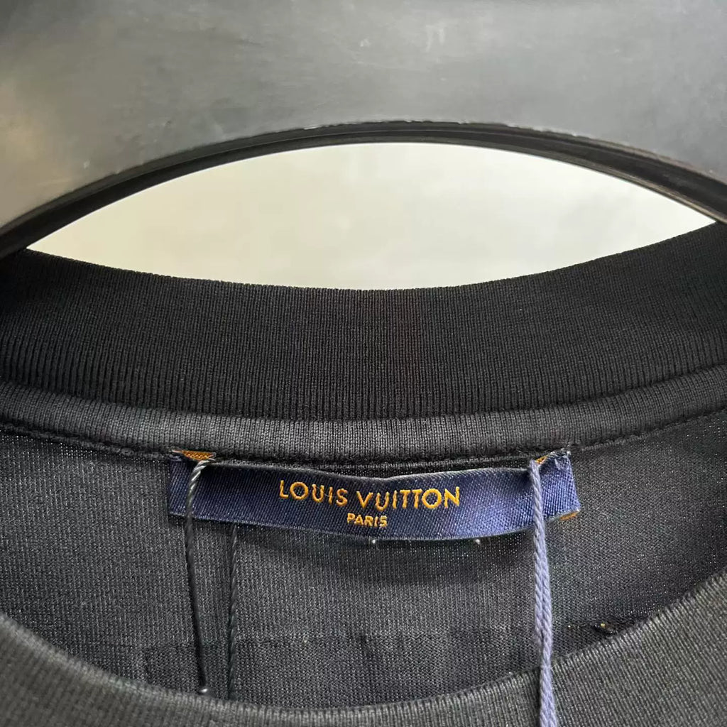 Louis Vuitton Black Embossed Cotton Short Sleeve T-Shirt