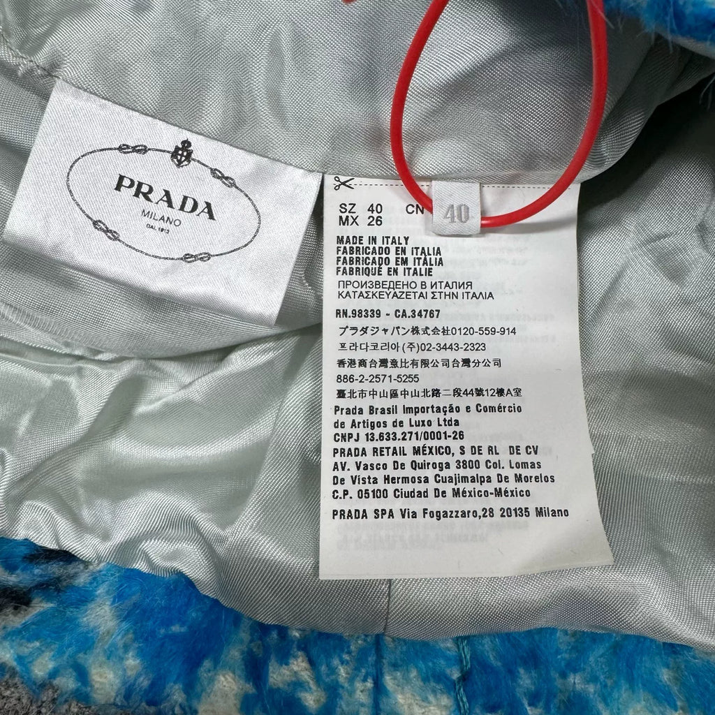 Prada blue oil-painting style fur-collared turn-down jacket