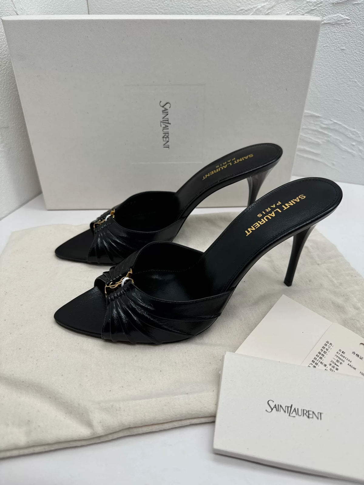 Saint Laurent 2026 Black Gold Logo Pointed-Toe Heels