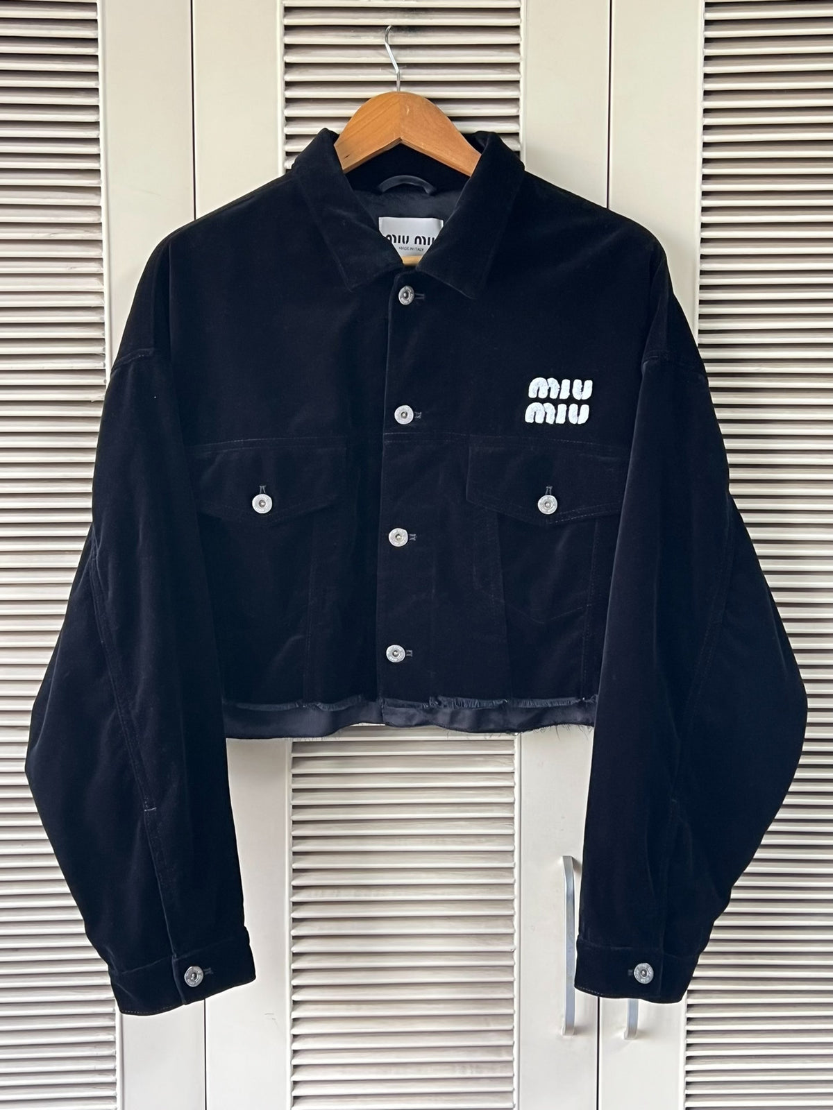 Miu Miu black velvet logo short jacket