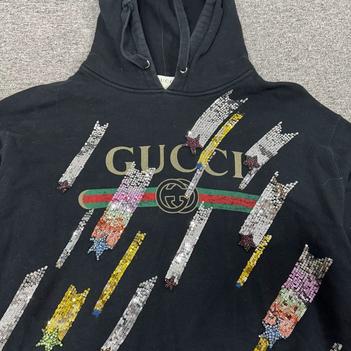 Gucci black hoodie with colorful lightning print