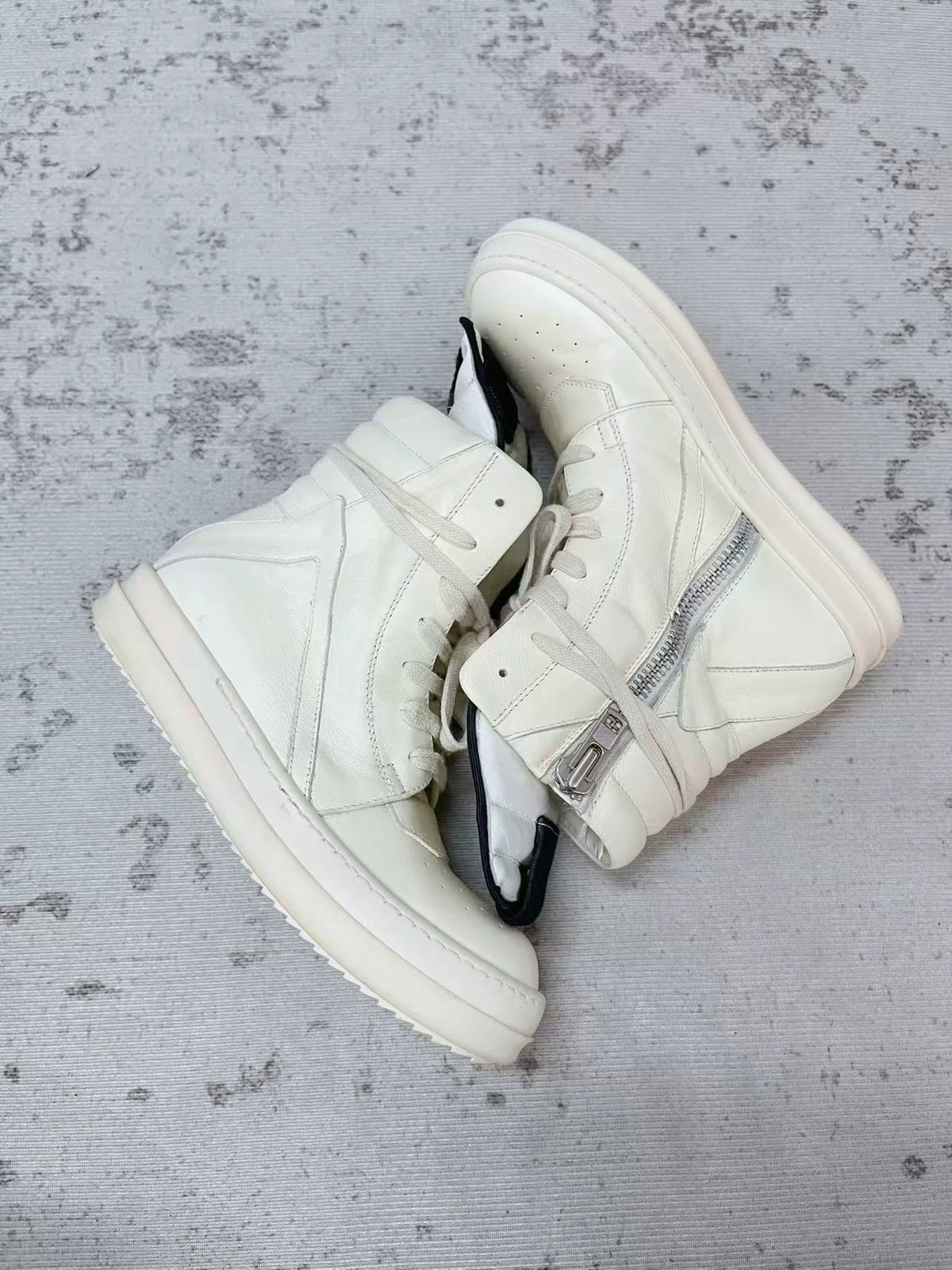 Rick Owens White Milk Inverted-Triangle Sneakers