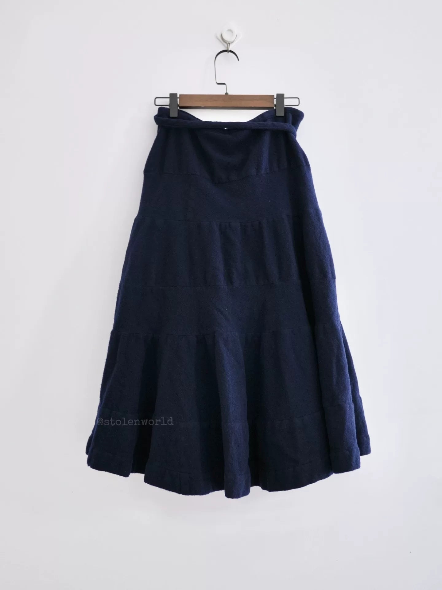 Comme Des Garcons Shrunken Tie-Detail Tiered Navy Skirt - Devines