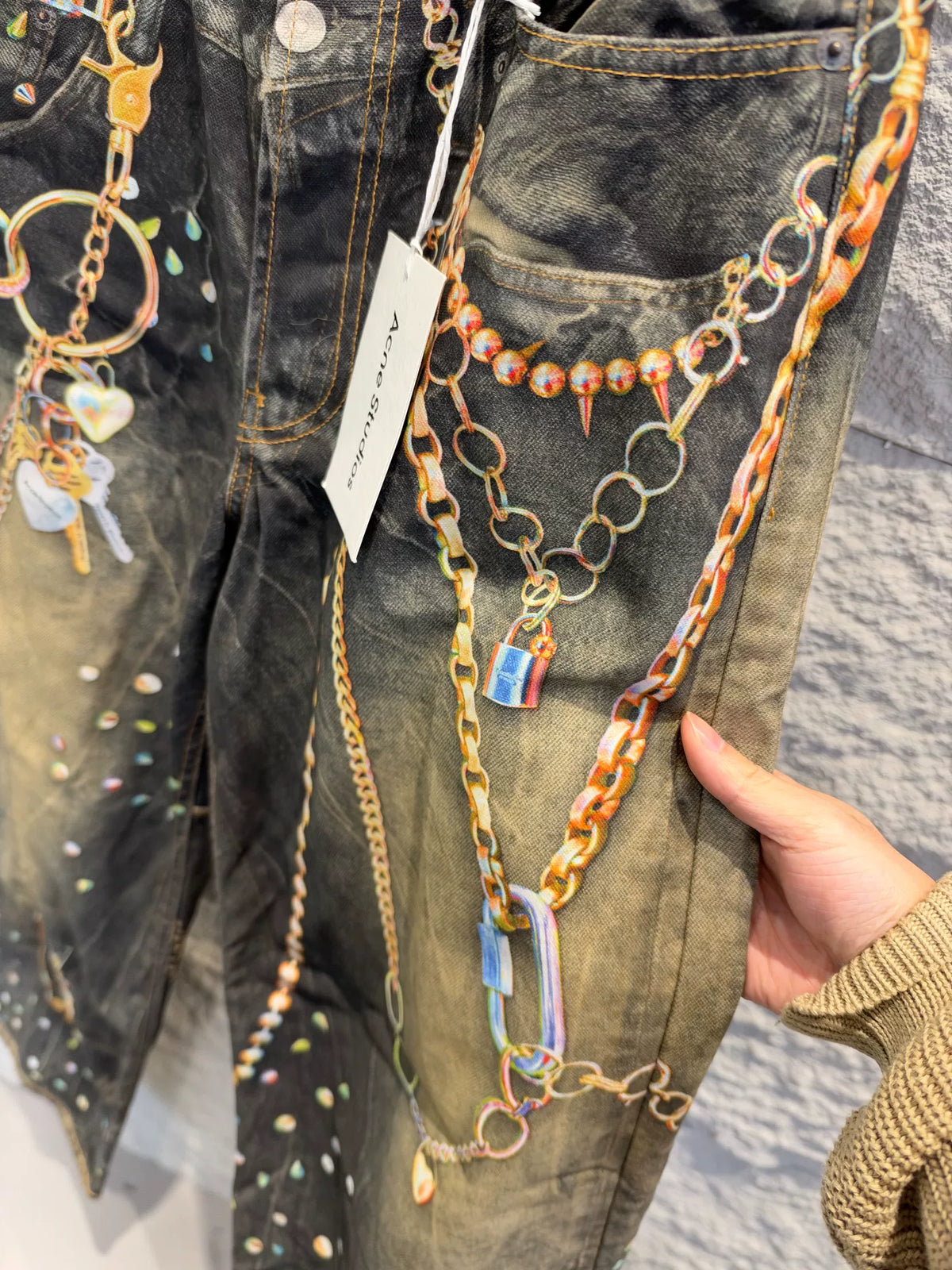 Acne Studios SS26 Black Gold Chain Denim Jeans