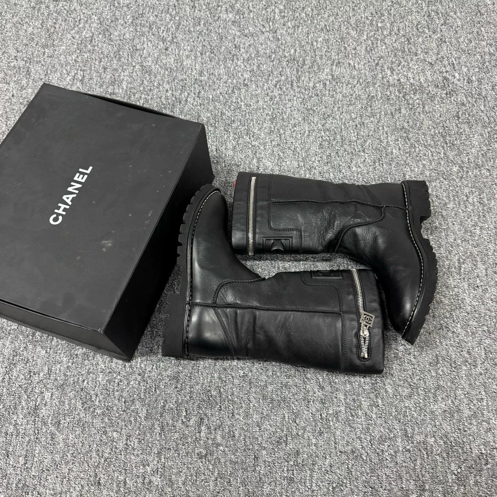 Chanel Double C Zipper Mid-Calf Boots