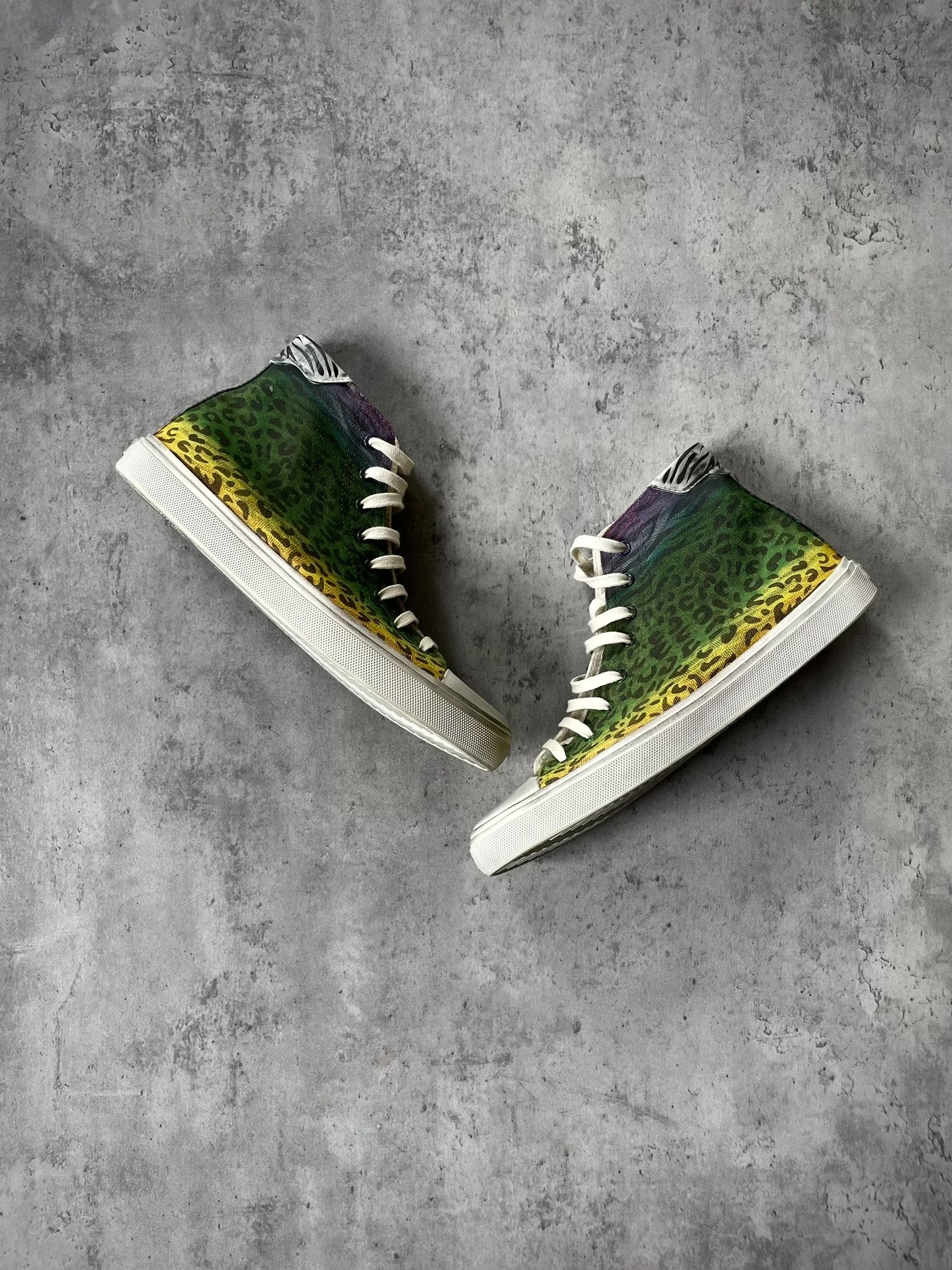 Saint Laurent Malibu Gradient Leopard Zebra Distressed High-Top Canvas Sneakers