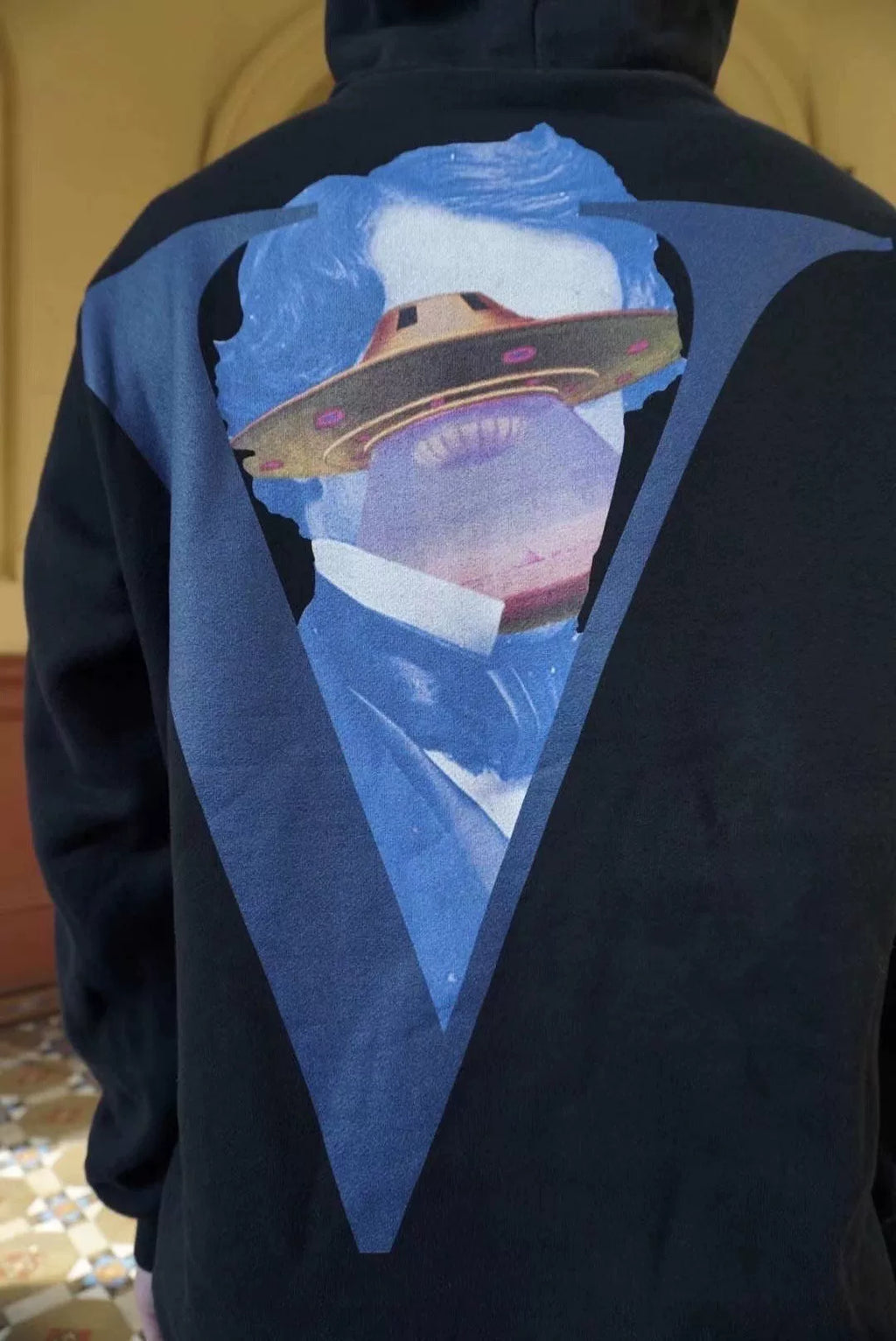 Undercover × VALENTINO Time Traveler Print Hooded Cotton Sweater