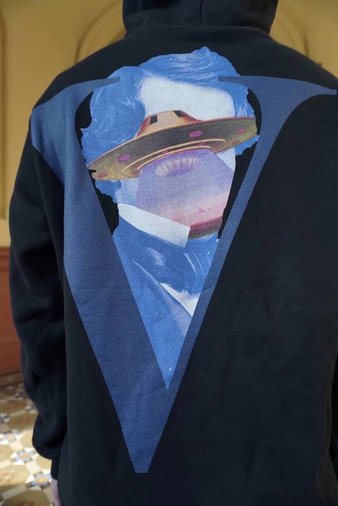 Undercover × VALENTINO Time Traveler Print Hooded Cotton Sweater