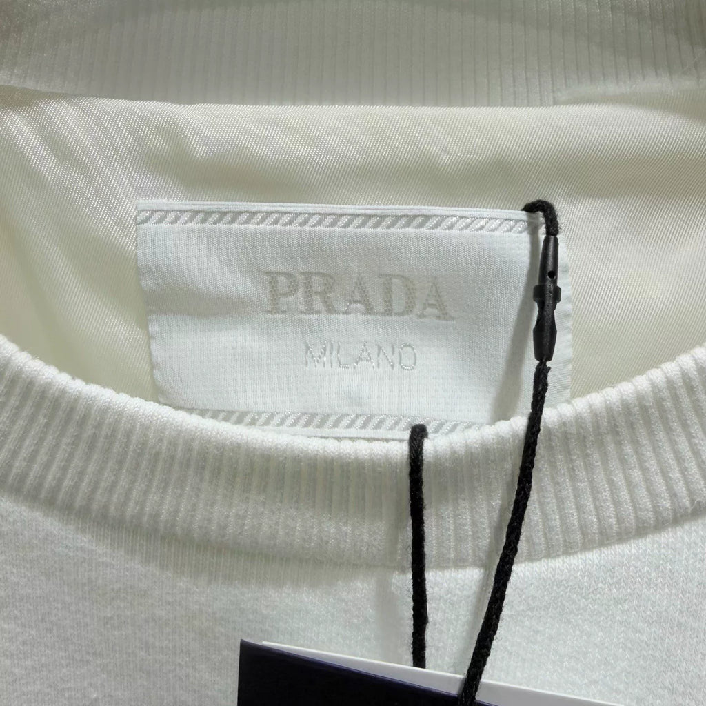 Prada Triangle Logo Cotton White Short Sleeve T-Shirt
