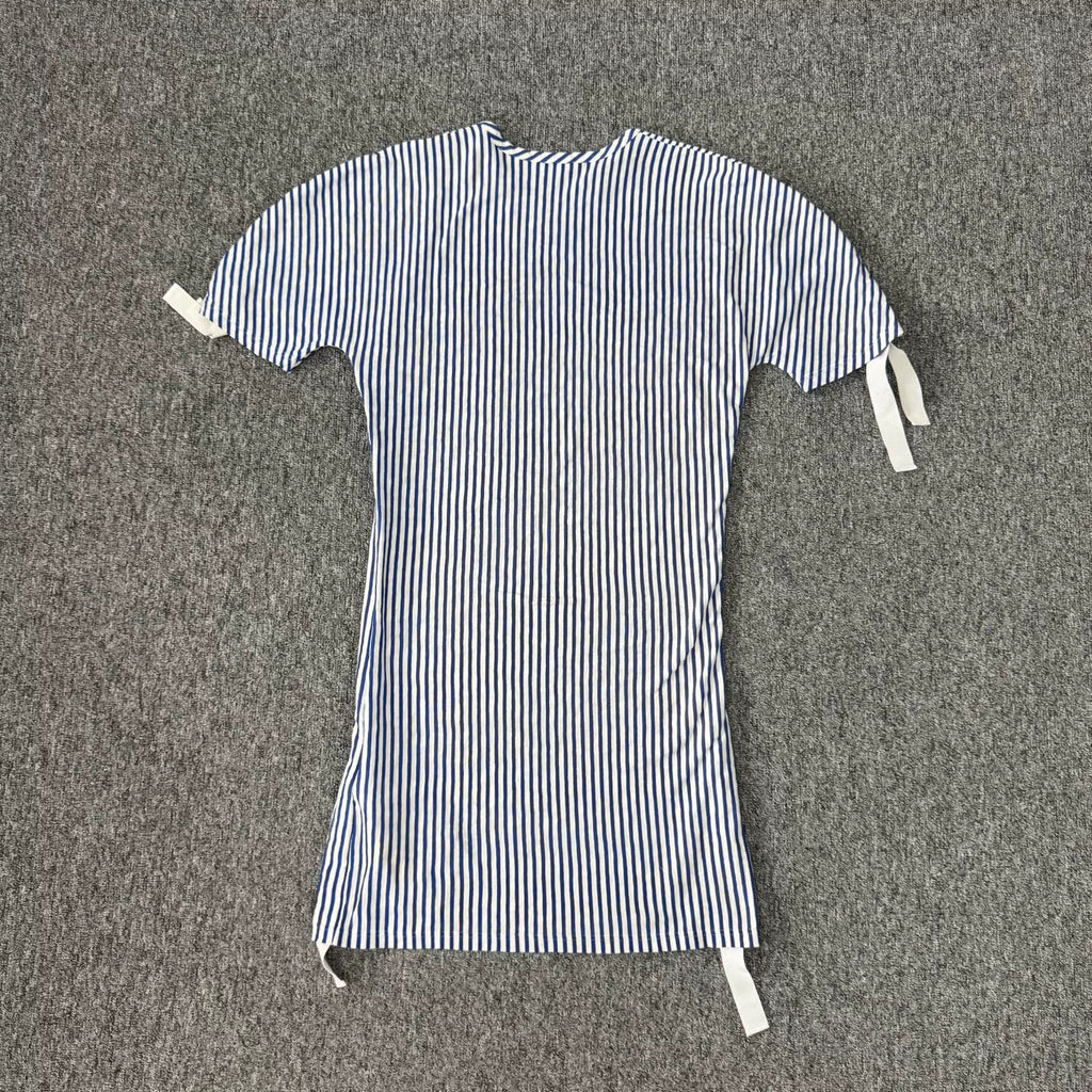 Chanel Short Sleeve Blue White Striped Dress