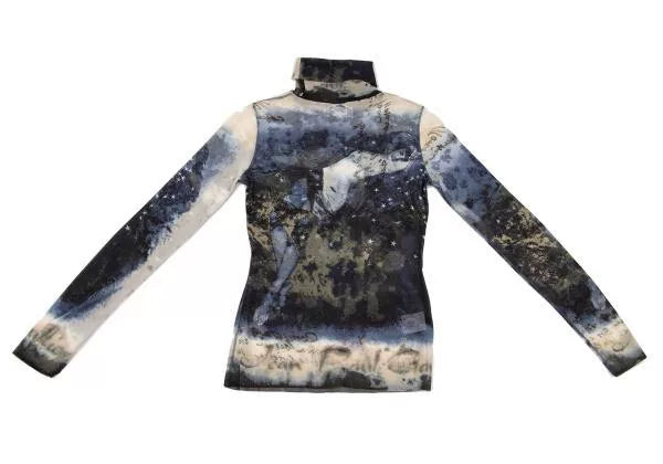 Jean Paul Gaultier Vintage Blue Moonlit Portrait Mesh Top