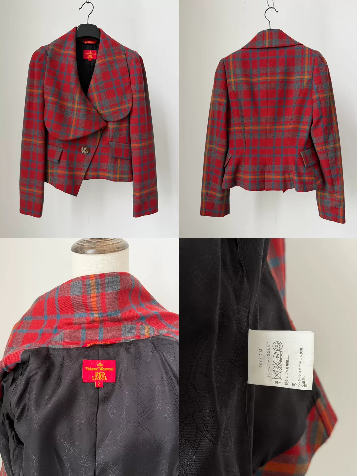 Vivienne Westwood vintage red plaid asymmetric lapel jacket