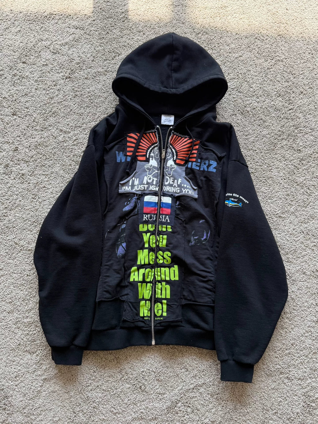 Vetements FW18 Russia Collage Zip-Up Hooded Sweater