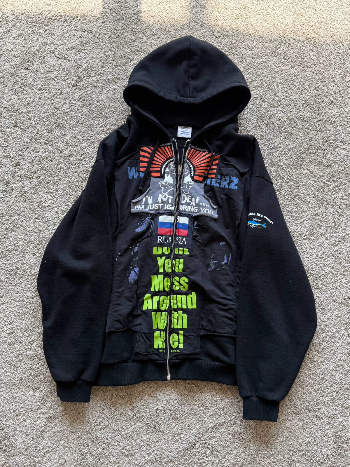 Vetements FW18 Russia Collage Zip-Up Hooded Sweater