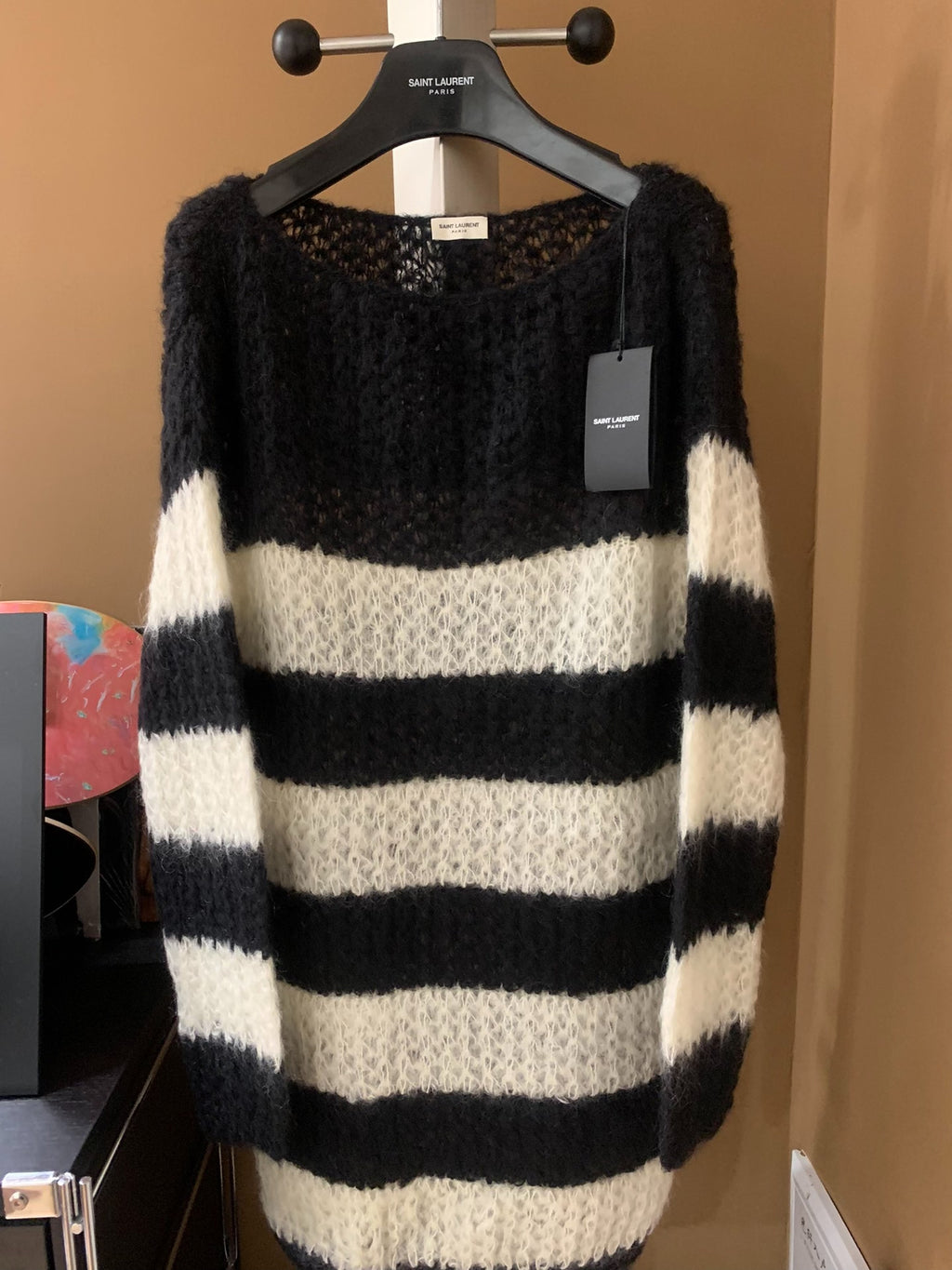 Saint Laurent 13FW Mohair Black White Striped Sweater