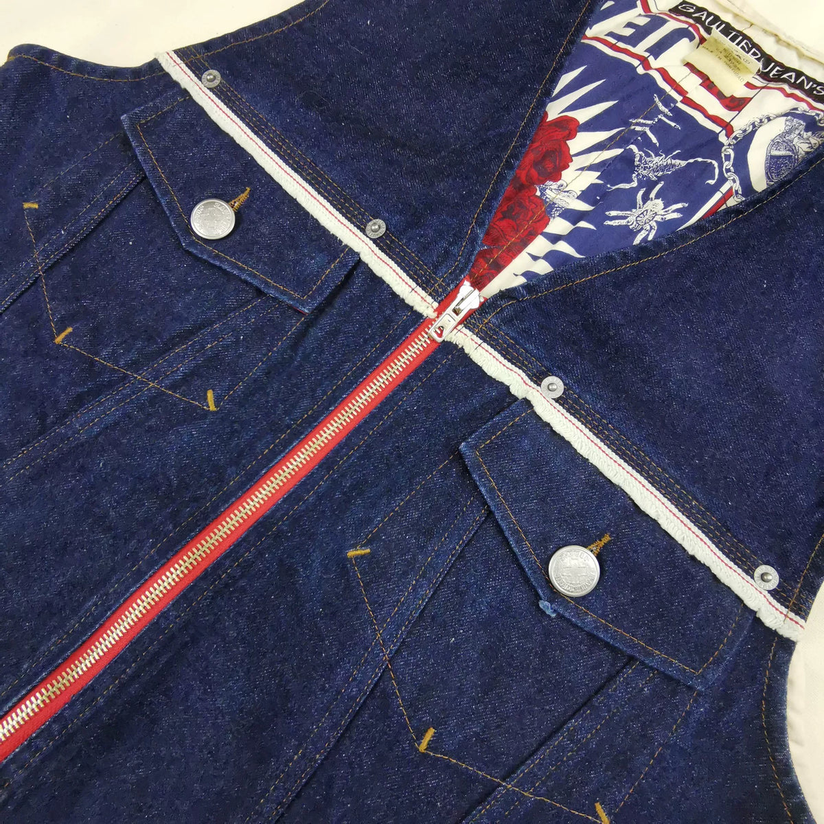 1994 Spring/Summer Jean Paul Gaultier Denim Skull Tattoo Patchwork Vest