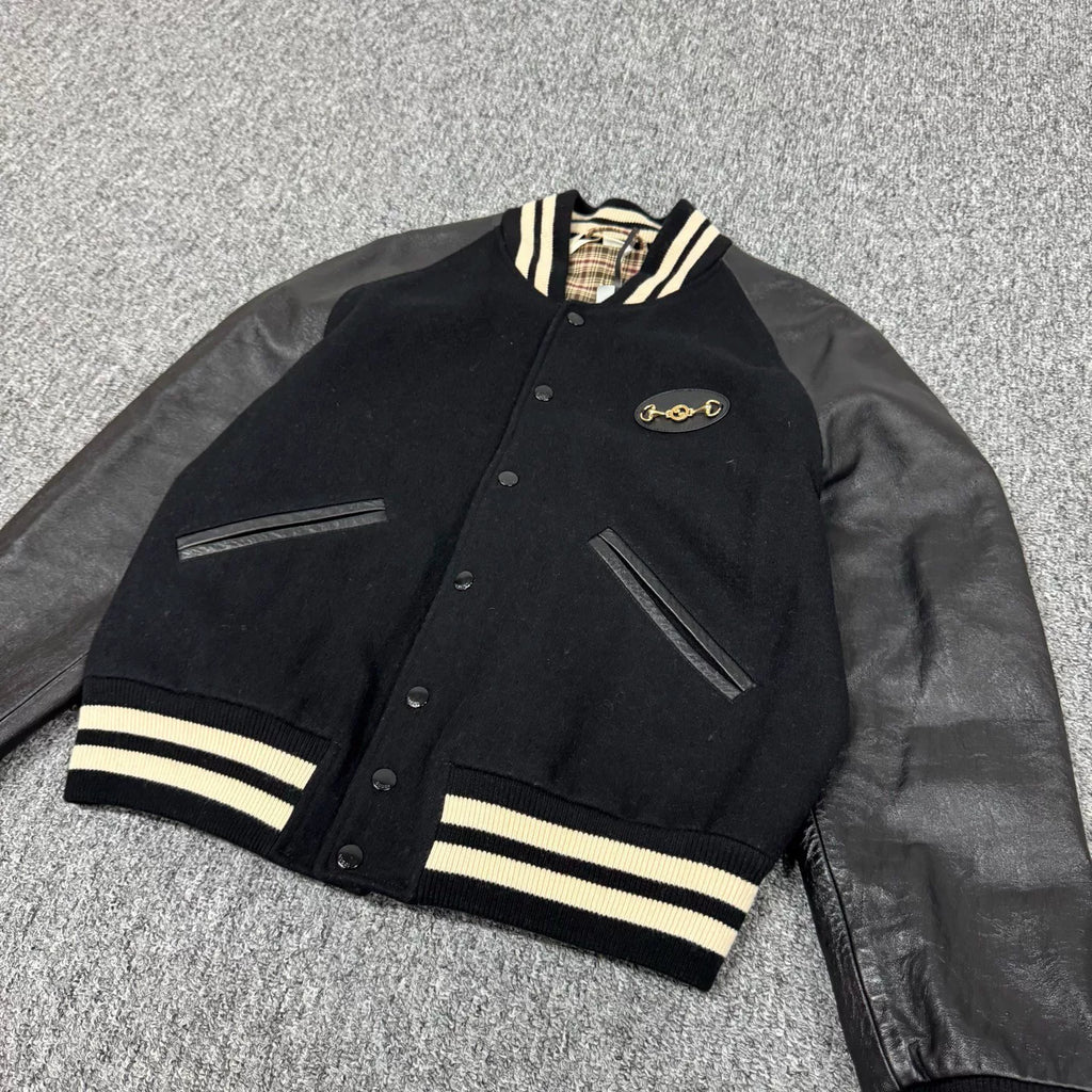 Gucci horsebit felt and leather baseball jacket