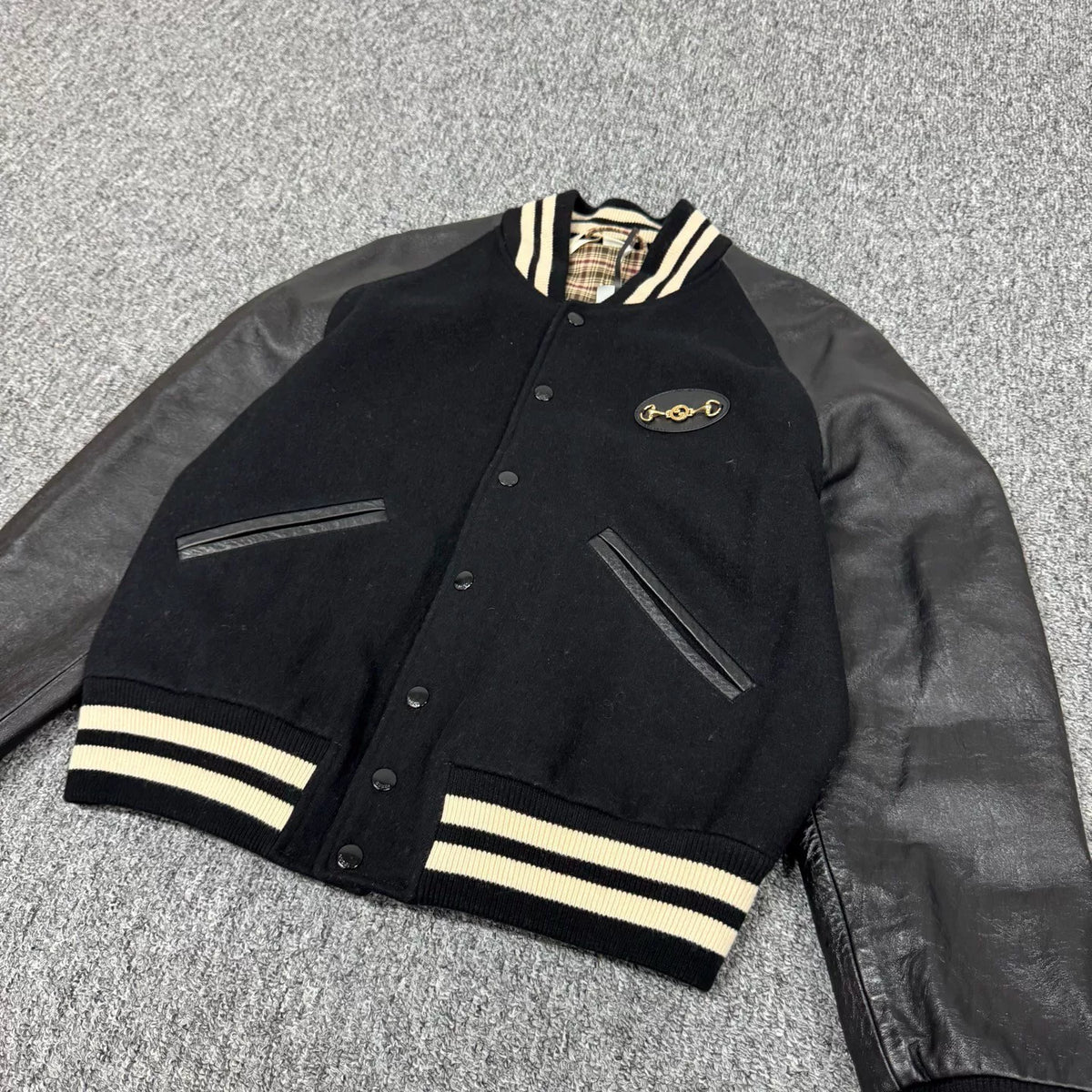 Gucci horsebit felt and leather baseball jacket