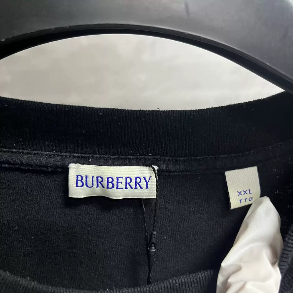 Burberry Black Logo Plaid Cross-Stitch Cotton T-Shirt