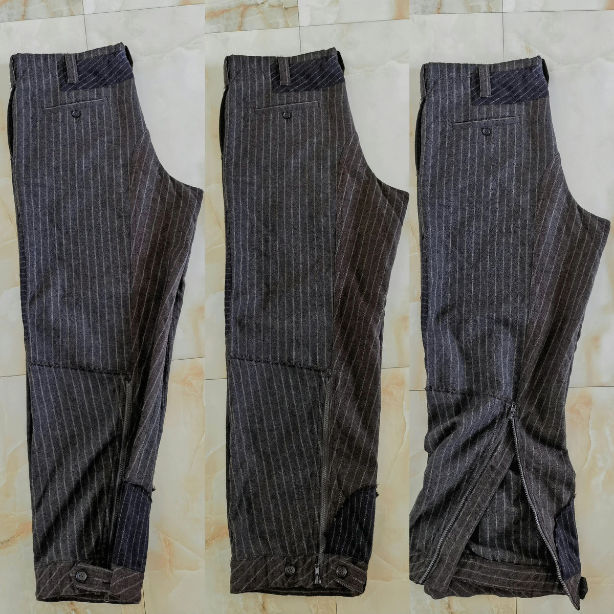 Yohji Yamamoto wool distressed patchwork triple-wear trousers