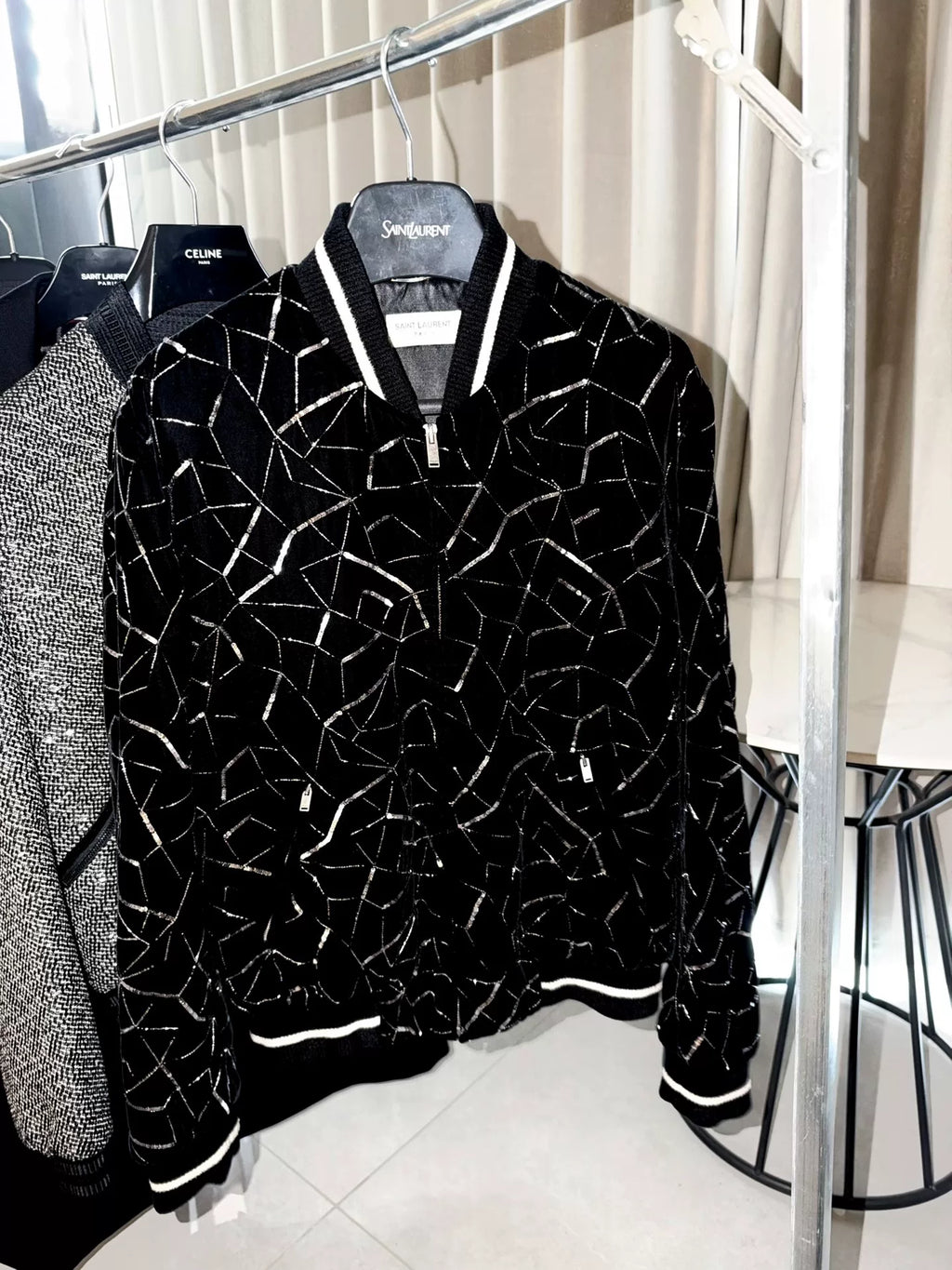 Saint Laurent FW19 Black Sequin Tube Velvet Jacket