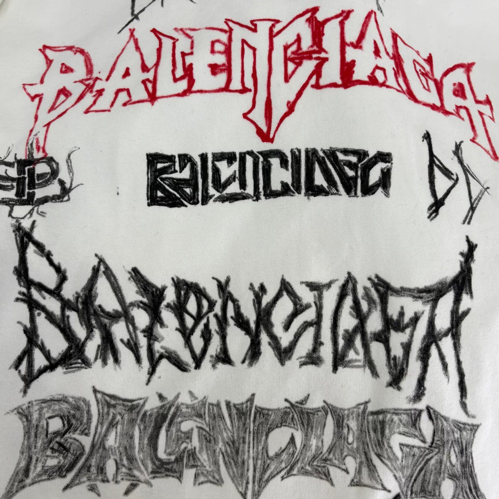 Balenciaga SS24 White Dragon Year Graffiti LOGO Short Sleeve Top