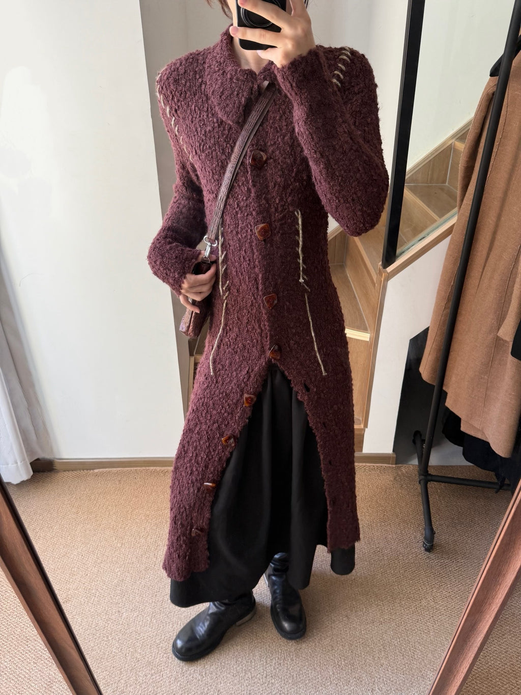 Namacheko FW20 Hand-Stitched Contrasting Thread Knit Coat