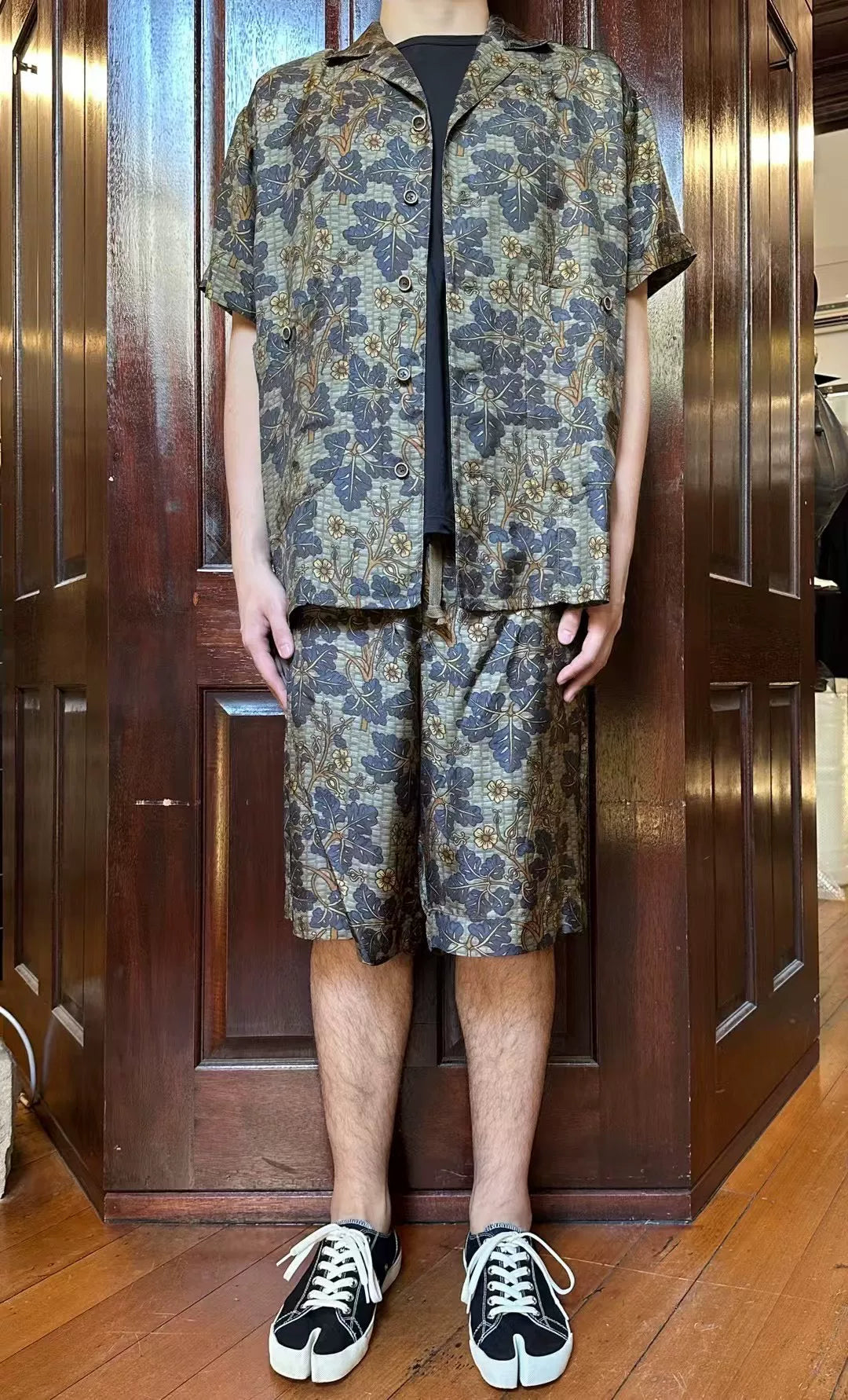 Uma Wang SS25 MUSTARD/BLUE Mustard Blue Terry Vine Floral Viscose Cupro Shirt