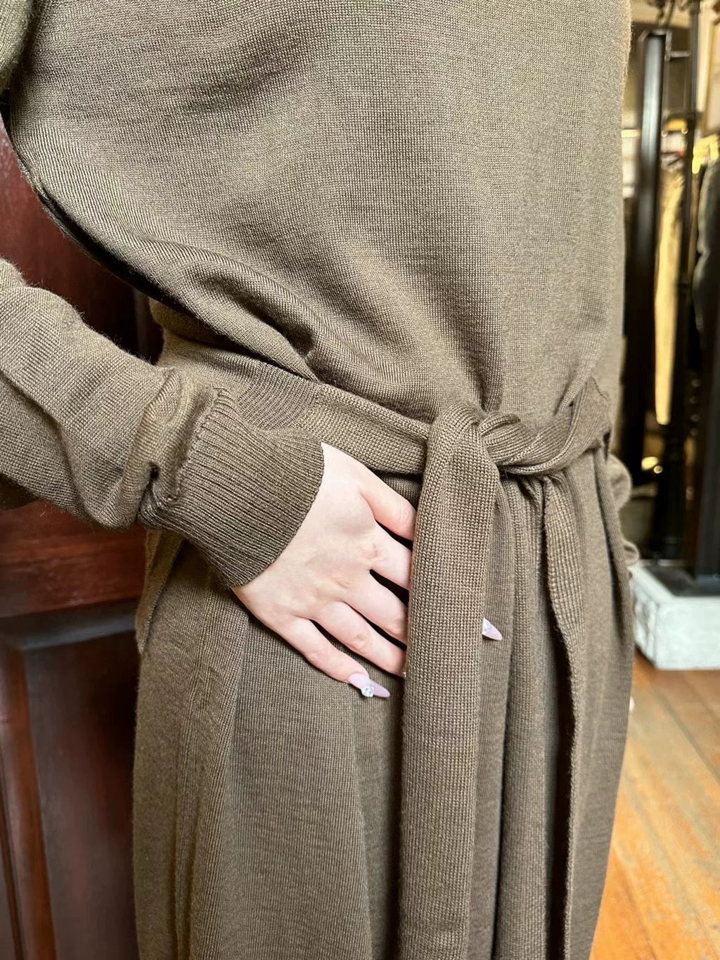 Lemaire FW24 Hazelnut Brown Trompe L‘oeil High Neck Dress