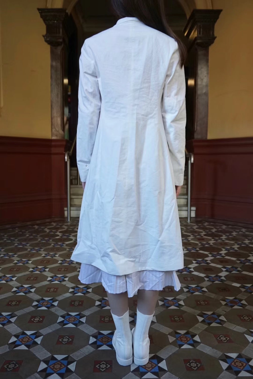 M.A+ SS19 White Three Planet Silver Buttons Cotton Linen Coat