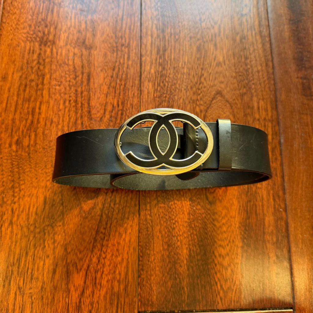 Chanel Black Patent Leather Double C Belt