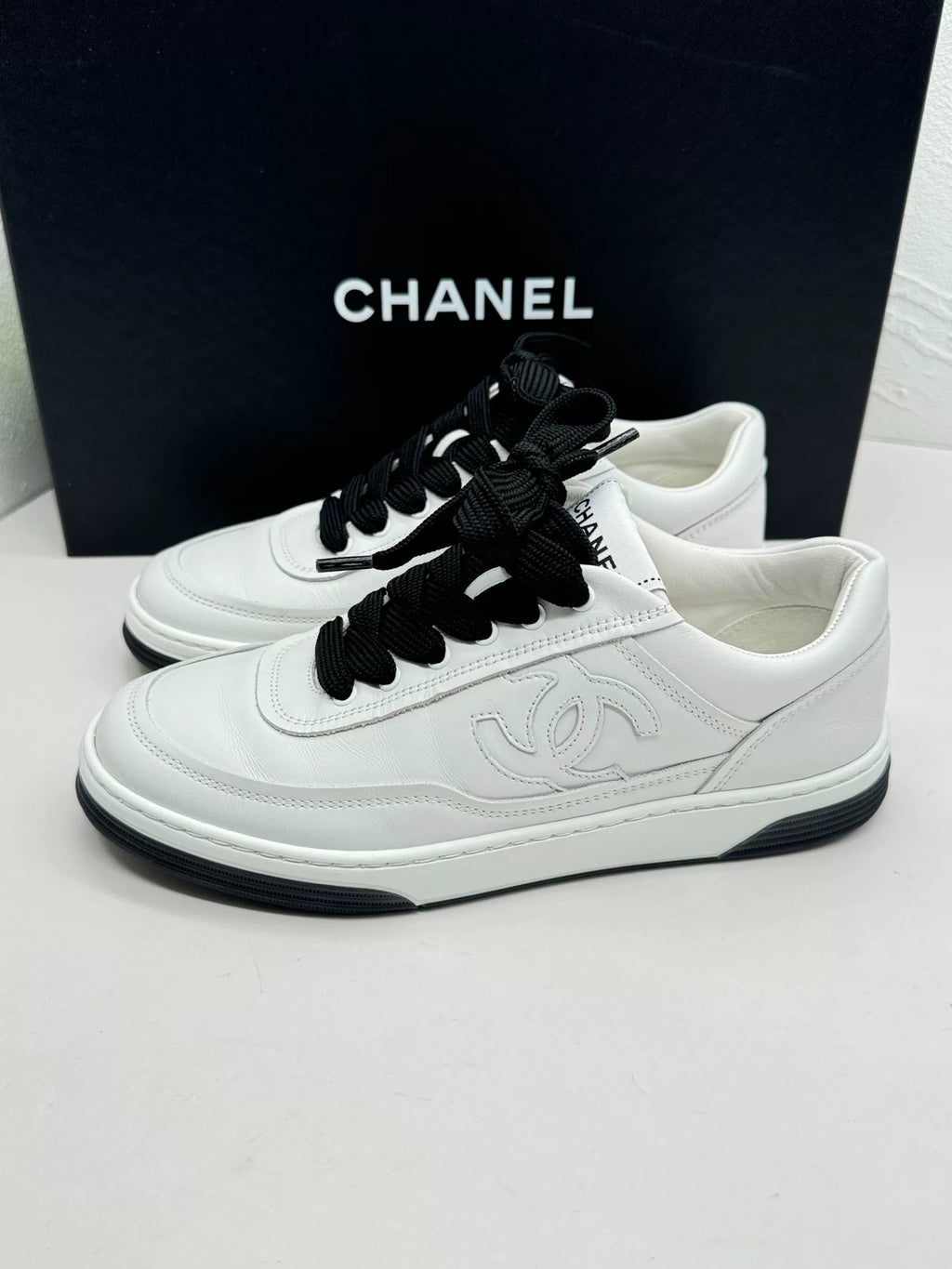 Chanel Black & White Double C Logo Low-Top Sneakers