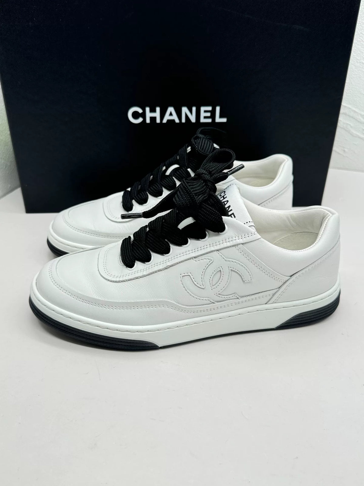 Chanel Black & White Double C Logo Low-Top Sneakers