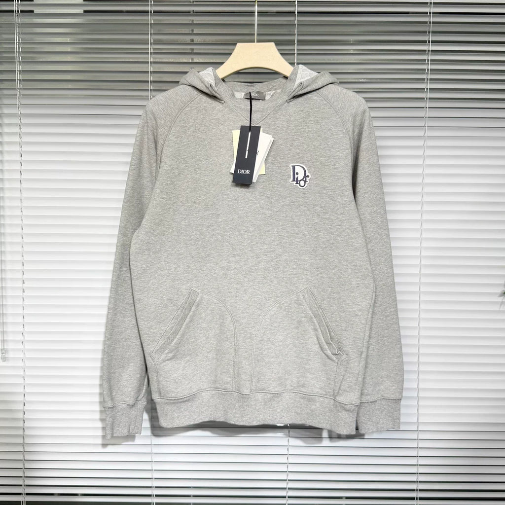 Dior Hooded Hoodie Embroidered Logo Monogram All-Over Print Cotton Gray Hat
