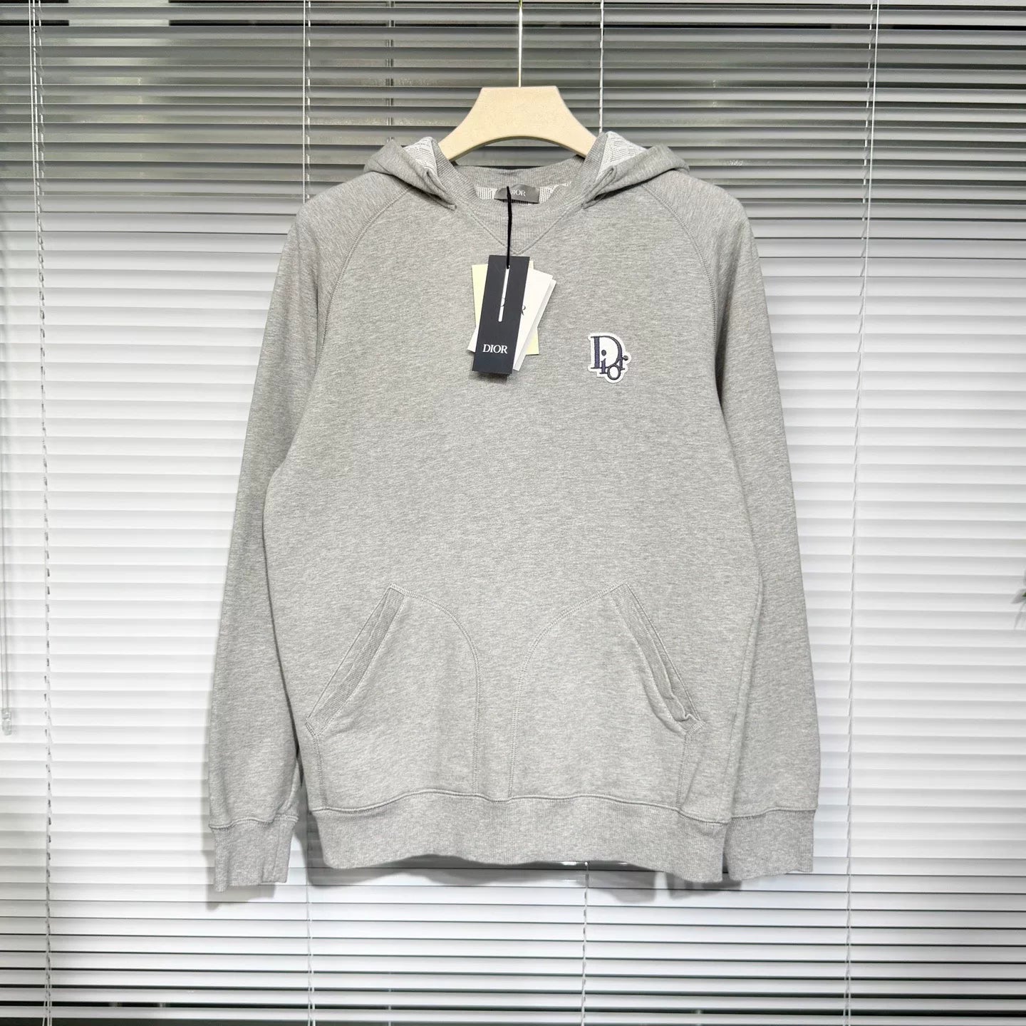 Dior Hooded Hoodie Embroidered Logo Monogram All-Over Print Cotton Gray Hat