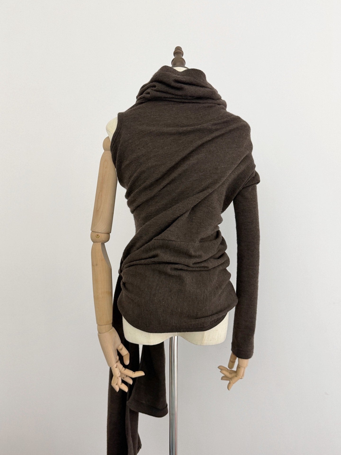 Yohji Yamamoto Y's Irregular Two-Way Wool Brown Top - Devines