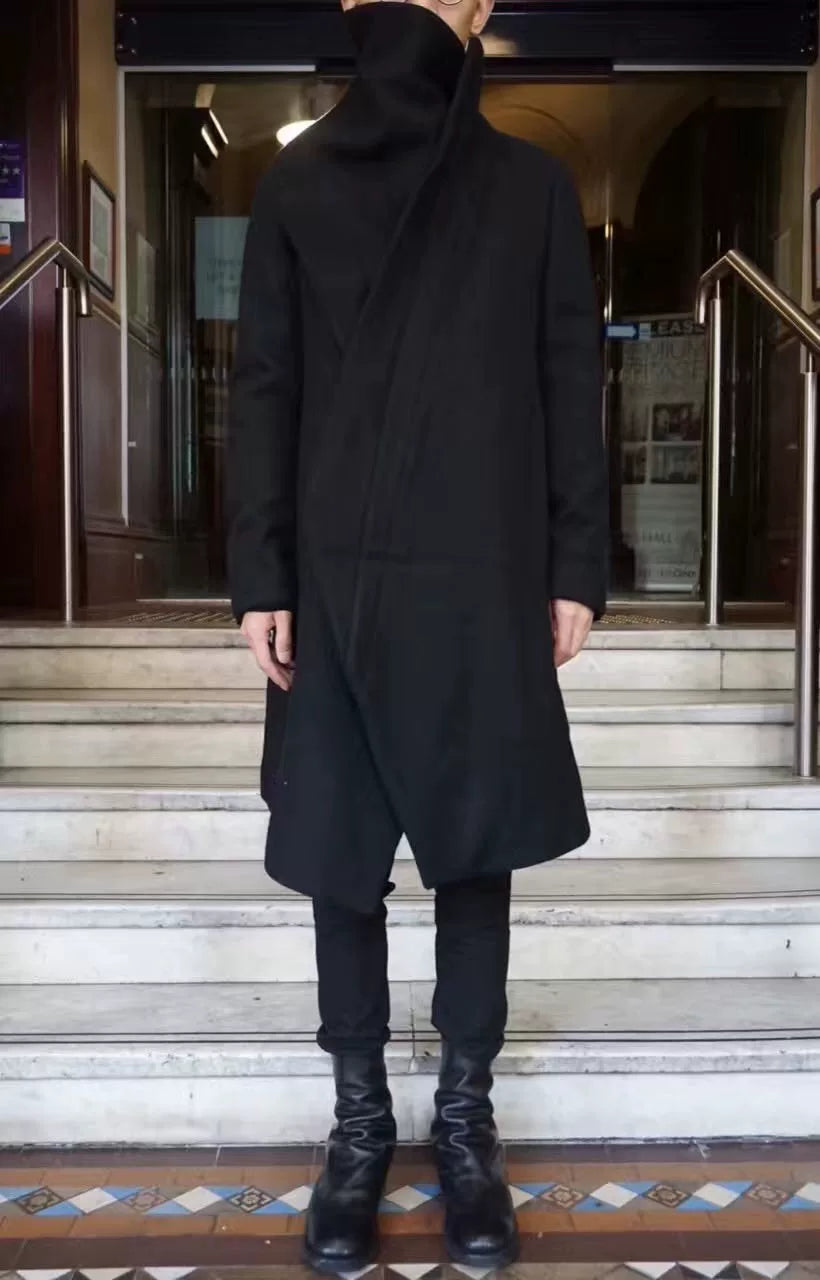 Julius FW16 Black Detachable Collar Cashmere Blend Coat