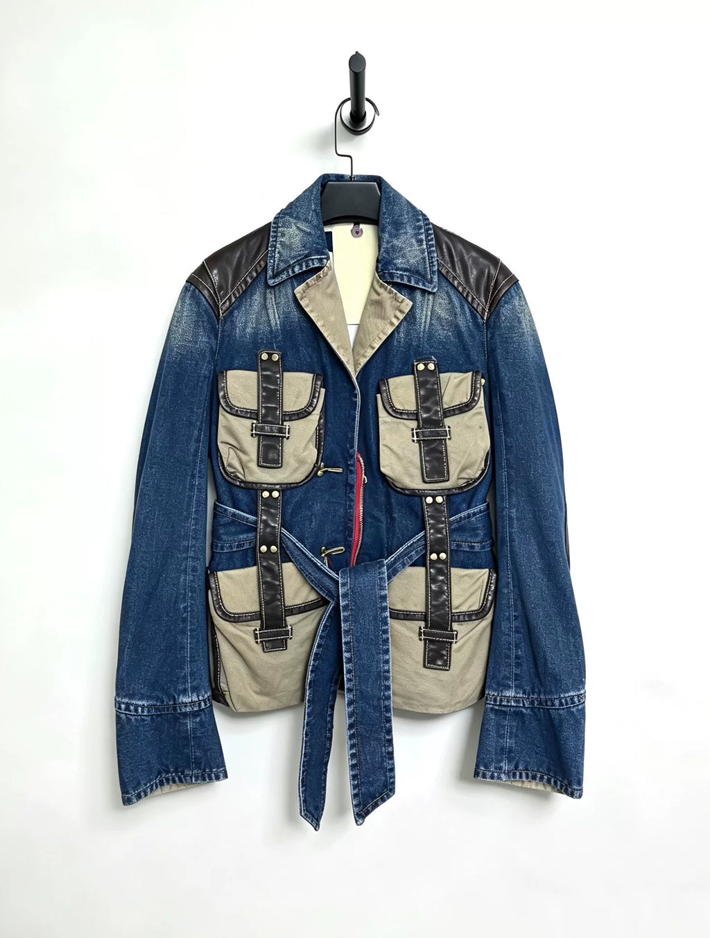 Dsquared 04AW Heavy-Duty Runway Pocket Leather-Panelled Hunting Jacket