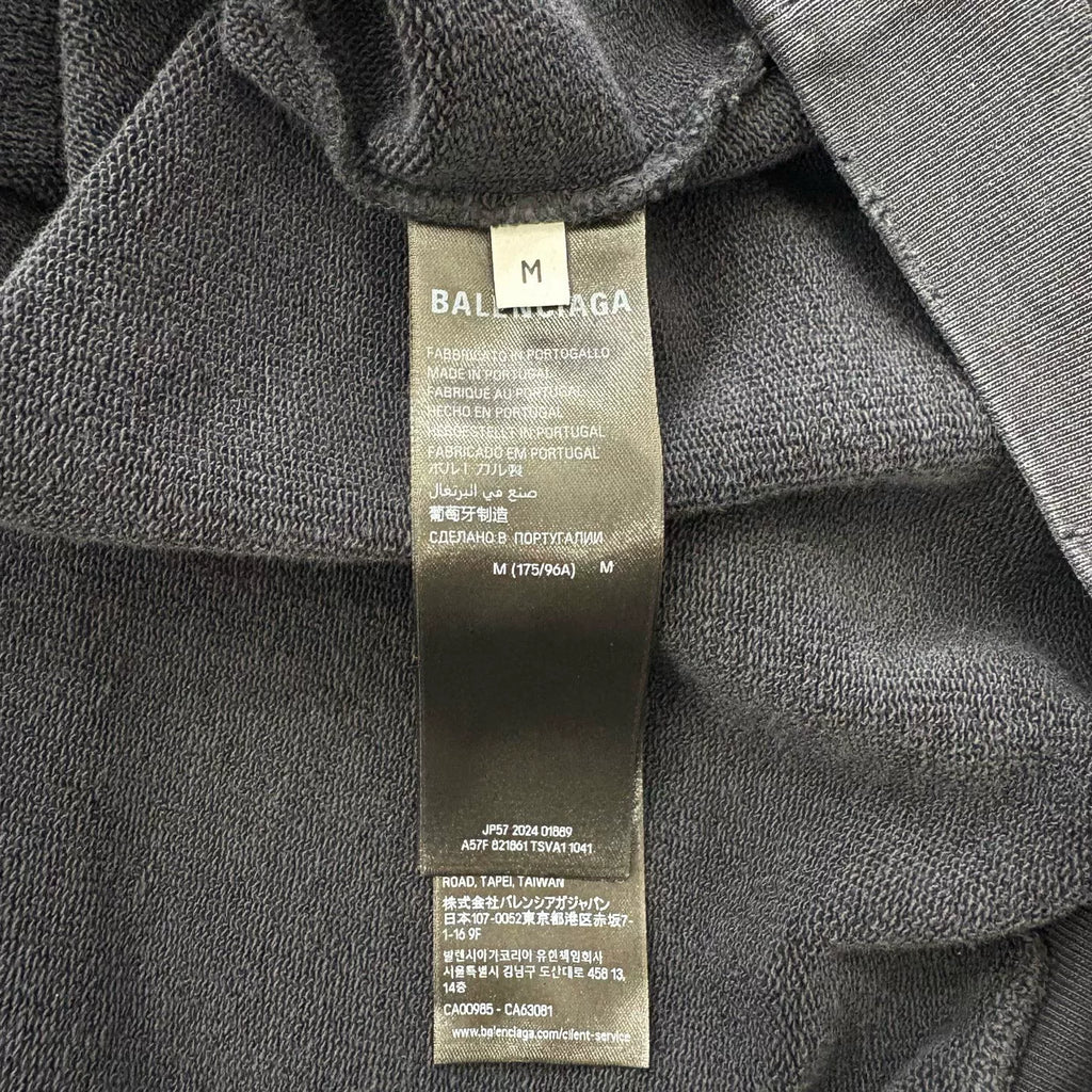 Balenciaga Black Distressed Wash Appliqué Logo Hooded Sweater