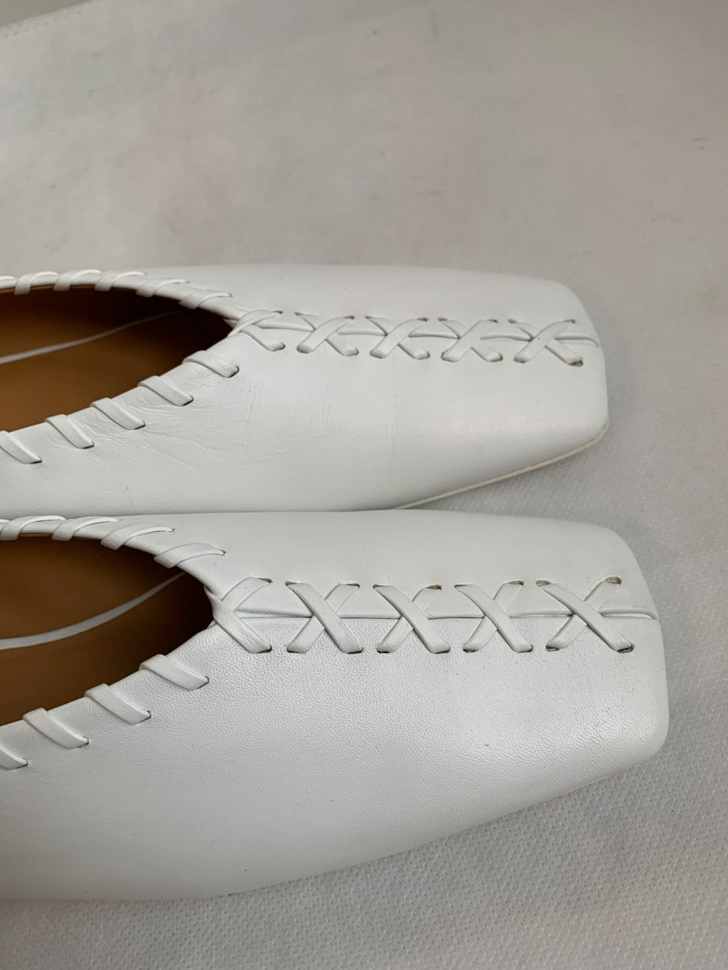 Jil Sander White Metal Ring Woven Square-Toe Flats