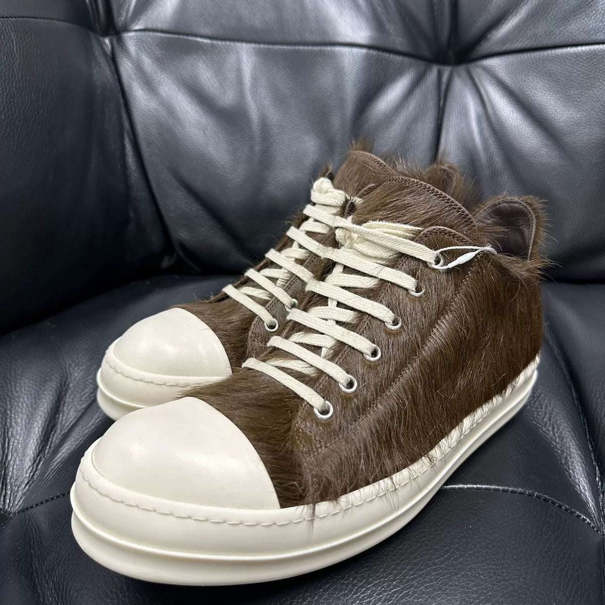 Rick Owens Brown Mohair Low-Top Sneakers